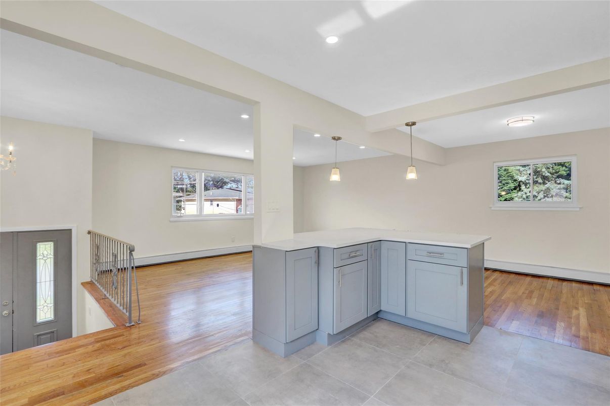 Interior, Kitchen, Pendant Lights, Recessed Lighting, Wood Texture Flooring