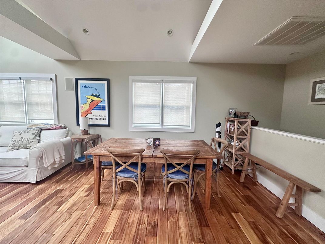 Dining room, Interior, Recessed Lighting, Wood Texture Flooring