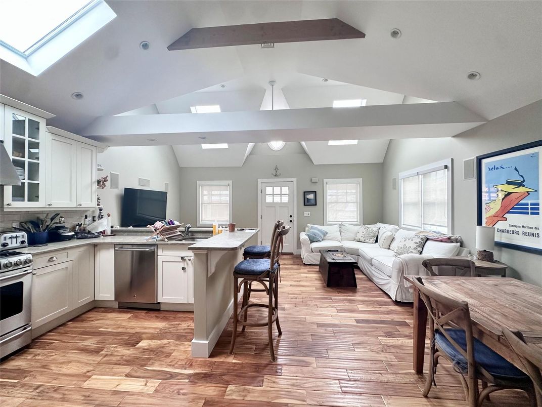 Interior, Kitchen, Living room, Recessed Lighting, Stainless Steel Appliances, Wood Texture Flooring