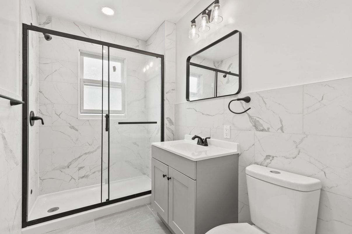 Bathroom, Glass Shower, Interior, Marble Walls, Recessed Lighting
