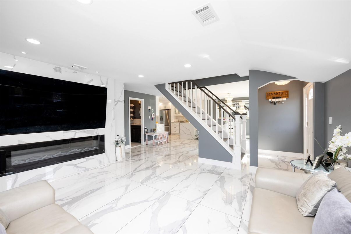 Fireplace, Interior, Living room, Marble, Recessed Lighting