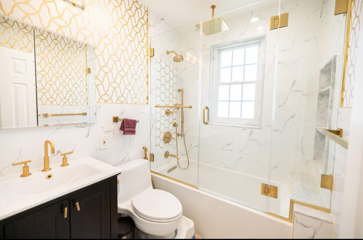 Bathroom, Glass Shower, Interior, Marble Walls