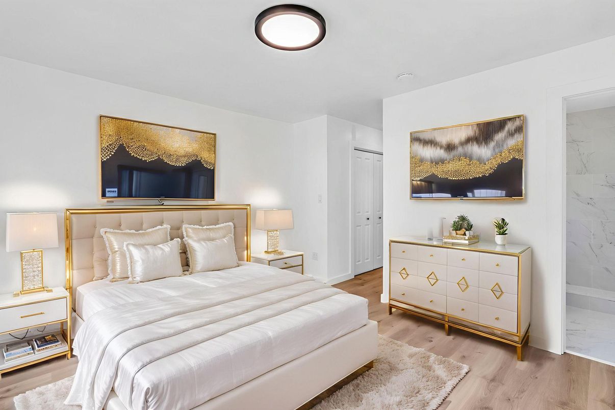 Bedroom, Interior, Marble Walls, Wood Texture Flooring