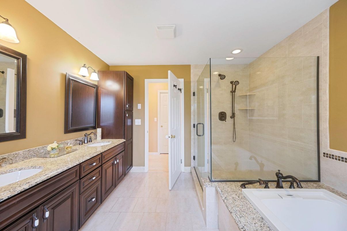 Bathroom, Dual Sink Vanities, Glass Shower, Interior, Recessed Lighting