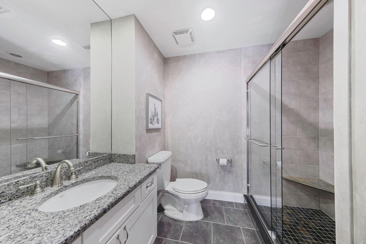 Bathroom, Glass Shower, Interior, Recessed Lighting