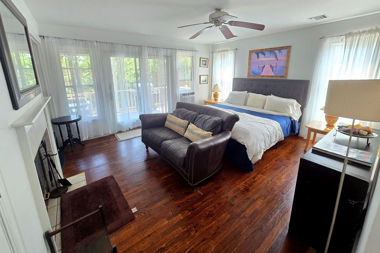 Bedroom, Fireplace, Interior, Wood Texture Flooring