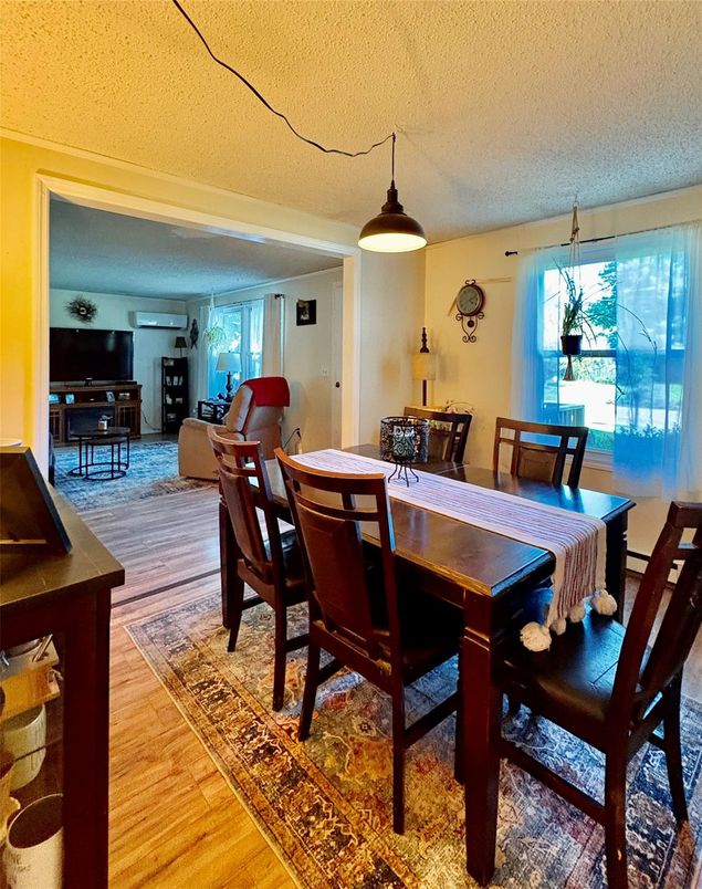 Dining room, Interior, Pendant Lights, Wood Texture Flooring