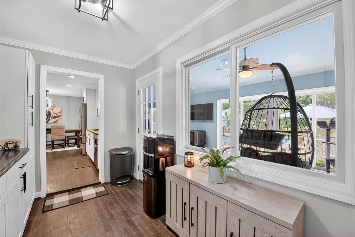 Fireplace, Interior, Recessed Lighting, Wood Texture Flooring