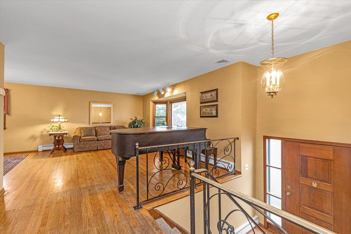 Interior, Pendant Lights, Piano, Wood Texture Flooring