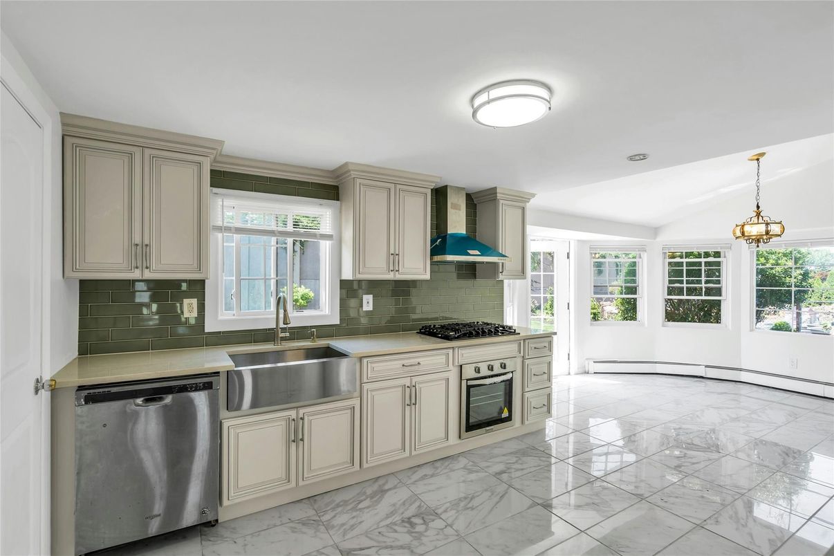 Interior, Kitchen, Marble, Pendant Lights, Stainless Steel Appliances