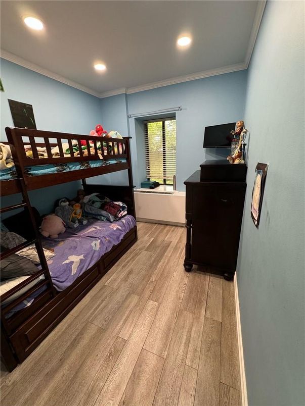 Bedroom, Interior, Recessed Lighting, Wood Texture Flooring