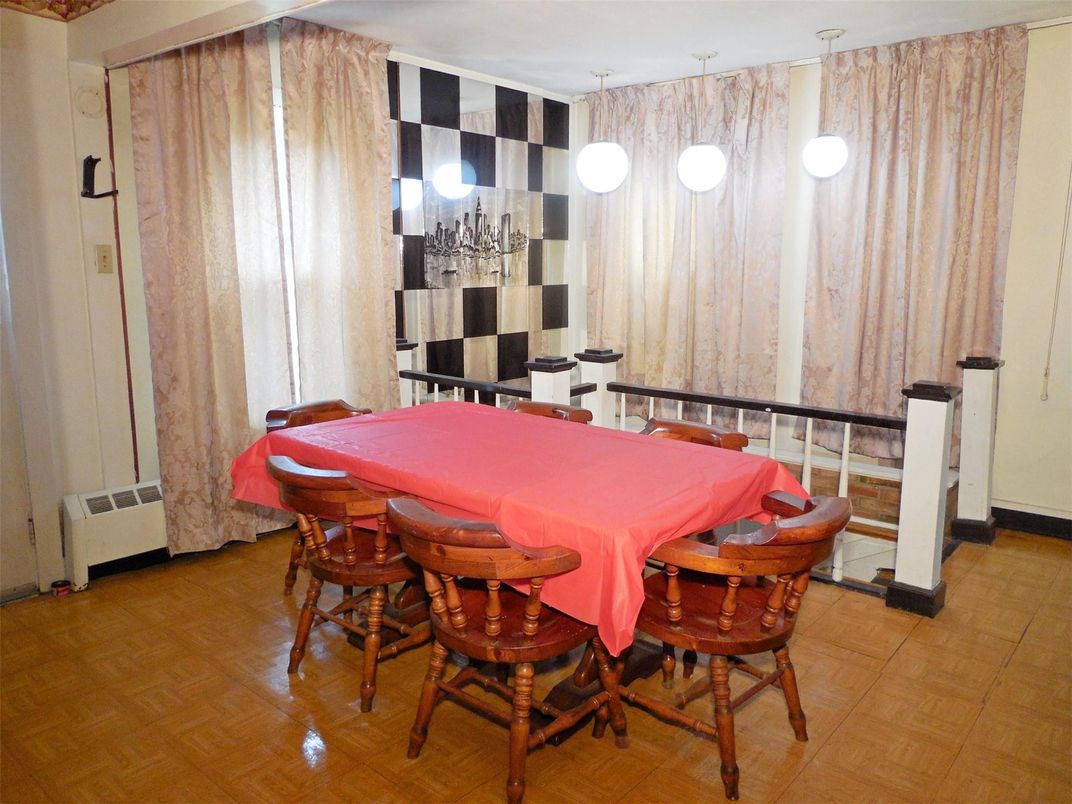Dining room, Interior, Pendant Lights, Wood Texture Flooring