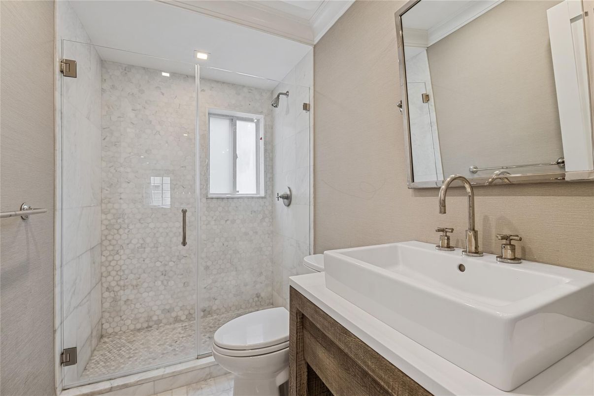 Bathroom, Glass Shower, Interior, Recessed Lighting