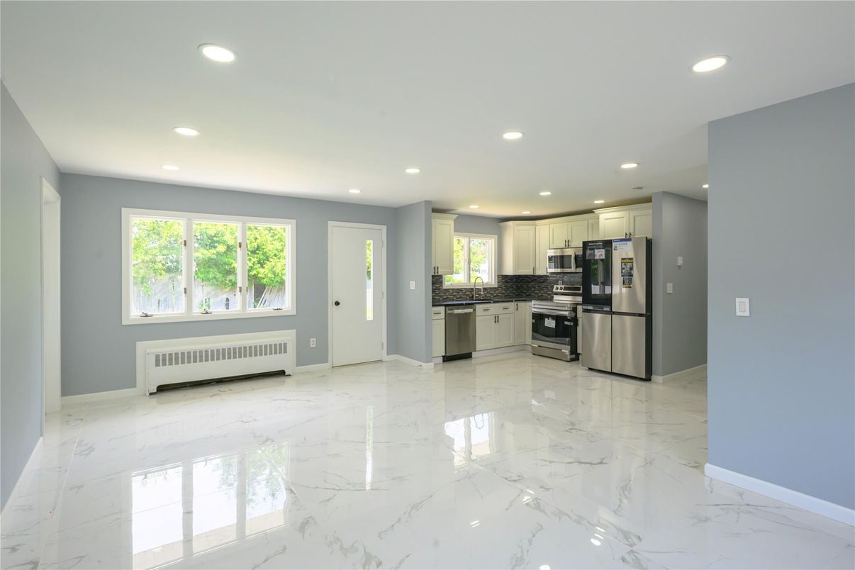 Interior, Kitchen, Marble, Recessed Lighting, Stainless Steel Appliances
