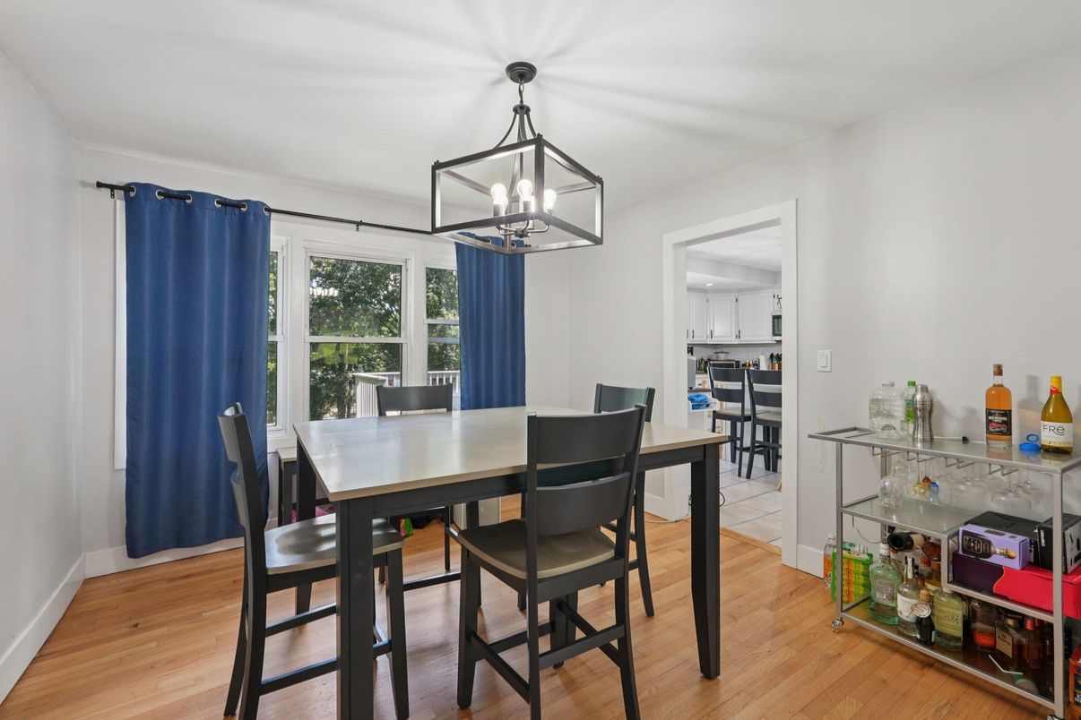 Dining room, Interior, Pendant Lights, Wood Texture Flooring
