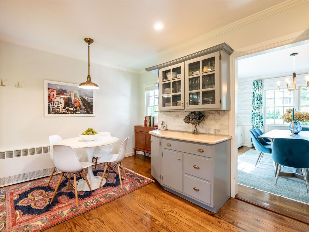 Dining room, Interior, Pendant Lights, Recessed Lighting, Wood Texture Flooring