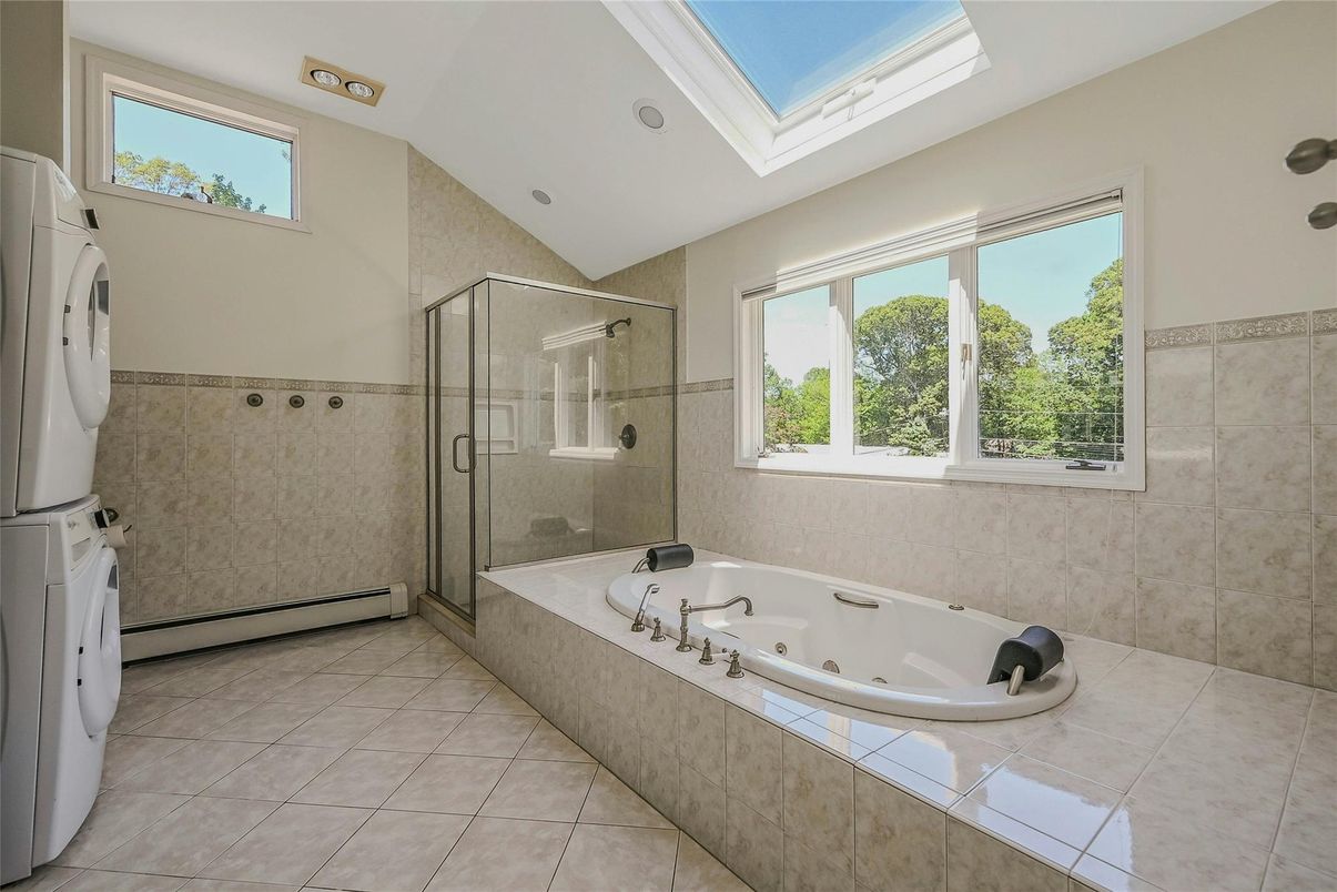 Bathroom, Glass Shower, Interior, Recessed Lighting, Tile Countertops