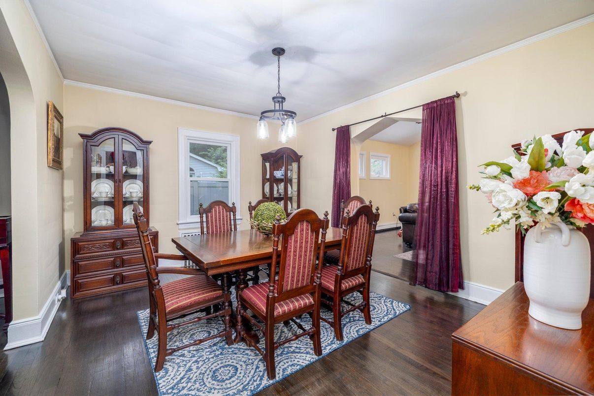 Dining room, Interior, Pendant Lights, Wood Texture Flooring