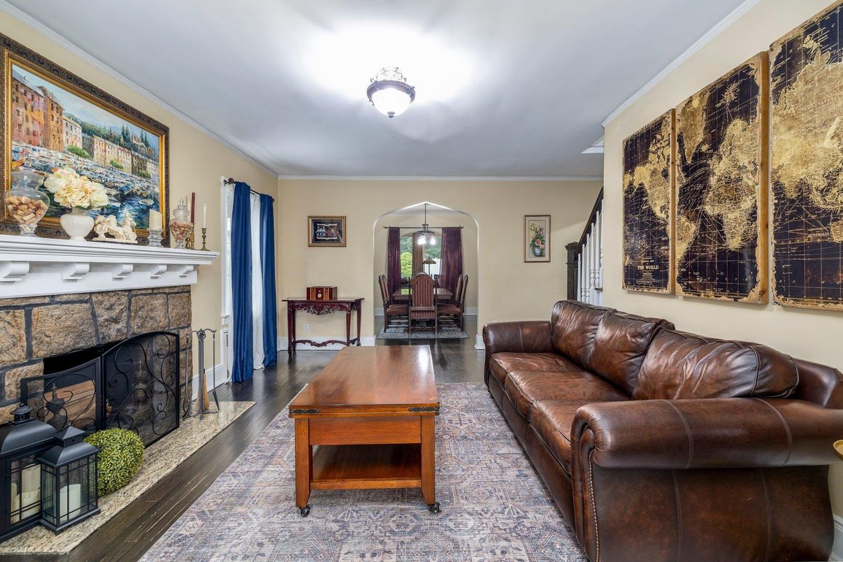 Dining room, Fireplace, Interior, Living room, Wood Texture Flooring