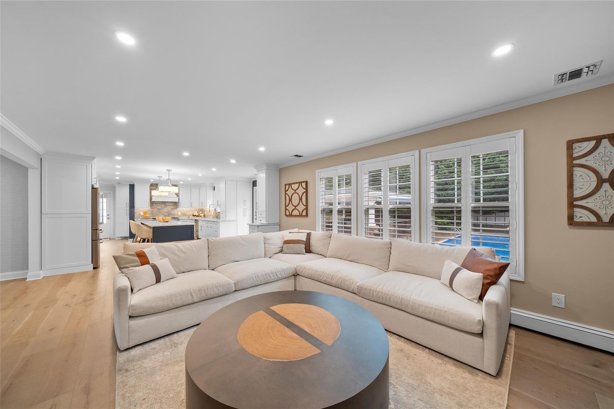 Interior, Kitchen, Living room, Pendant Lights, Recessed Lighting, Wood Texture Flooring