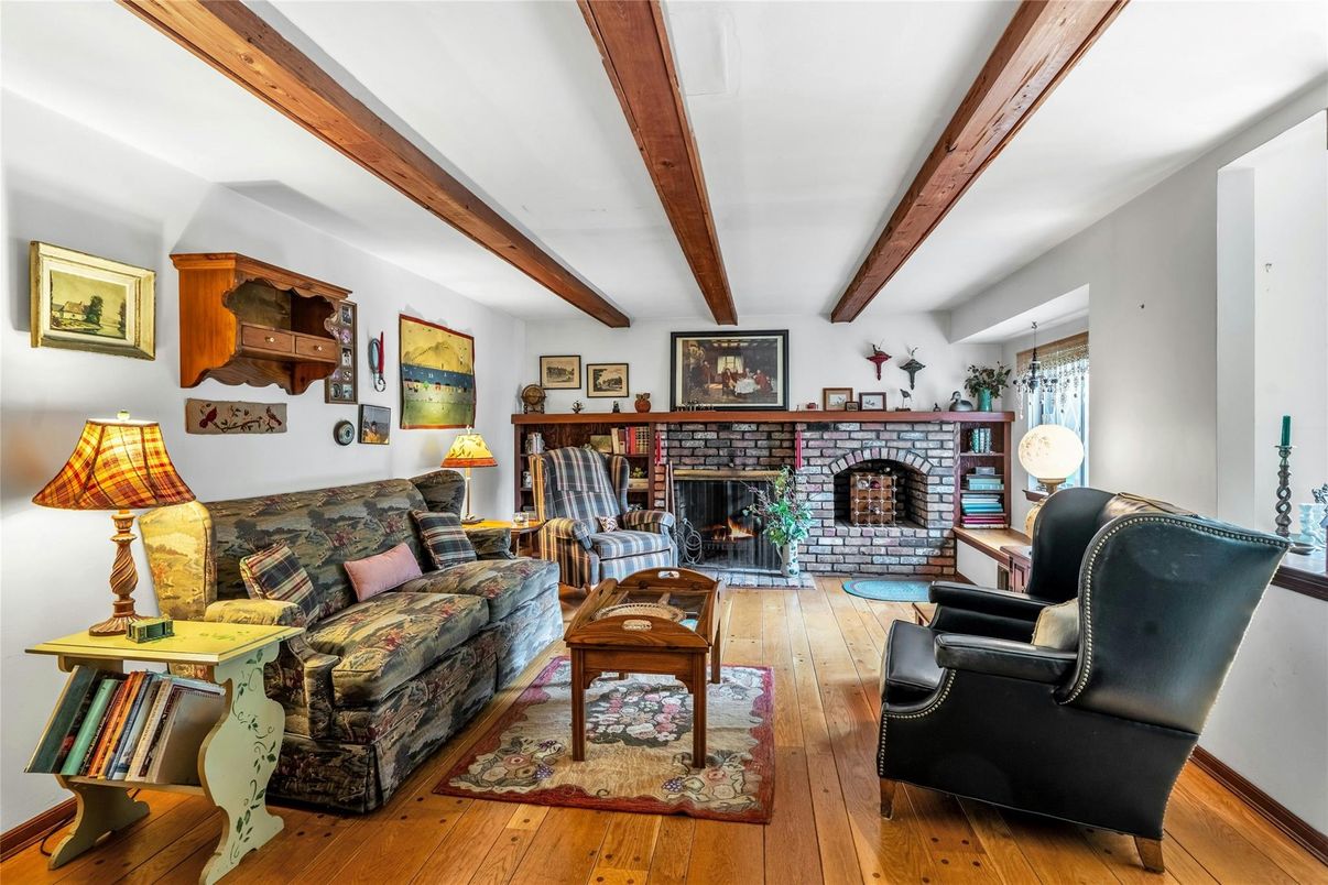 Fireplace, Interior, Living room, Wooden Beams, Wood Texture Flooring