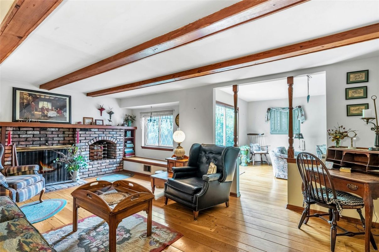 Fireplace, Interior, Living room, Wooden Beams, Wood Texture Flooring