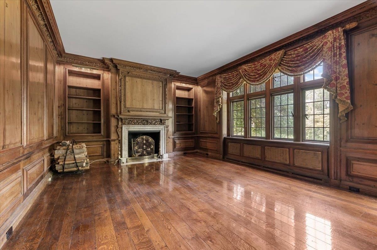 Empty room, Fireplace, Interior, Wood Texture Flooring, Wooden Walls