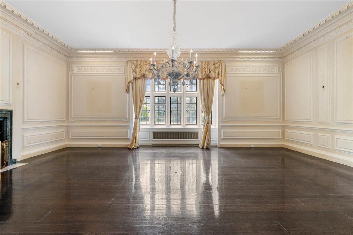 Chandelier, Empty room, Fireplace, Interior, Wood Texture Flooring