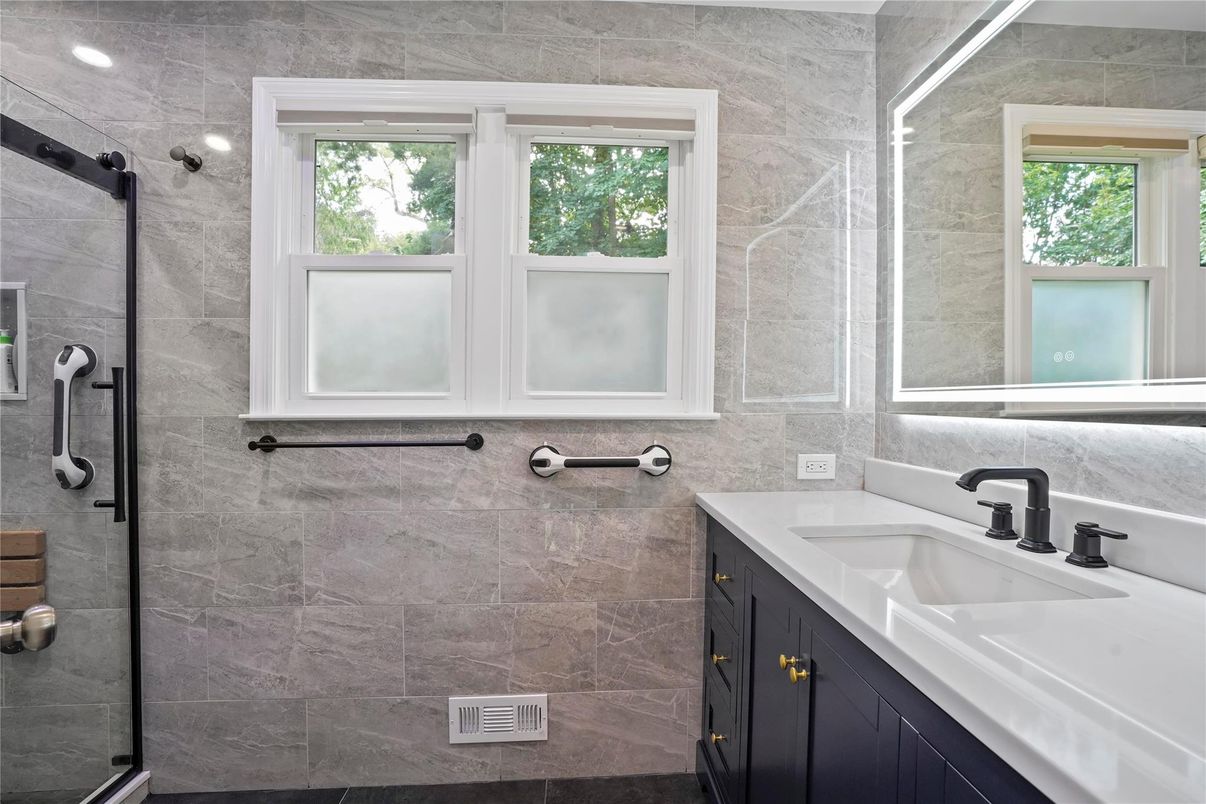 Bathroom, Glass Shower, Interior, Recessed Lighting
