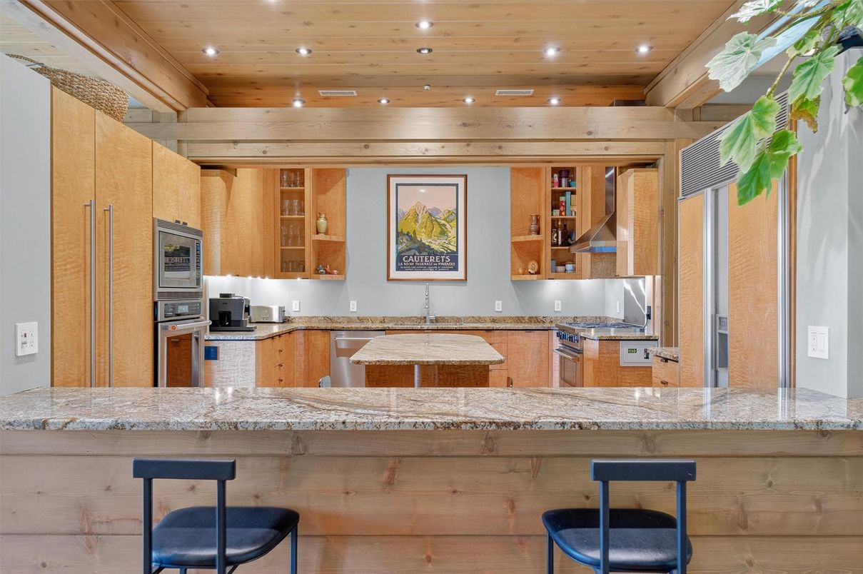 Interior, Kitchen, Recessed Lighting, Stainless Steel Appliances, Wooden Ceilings