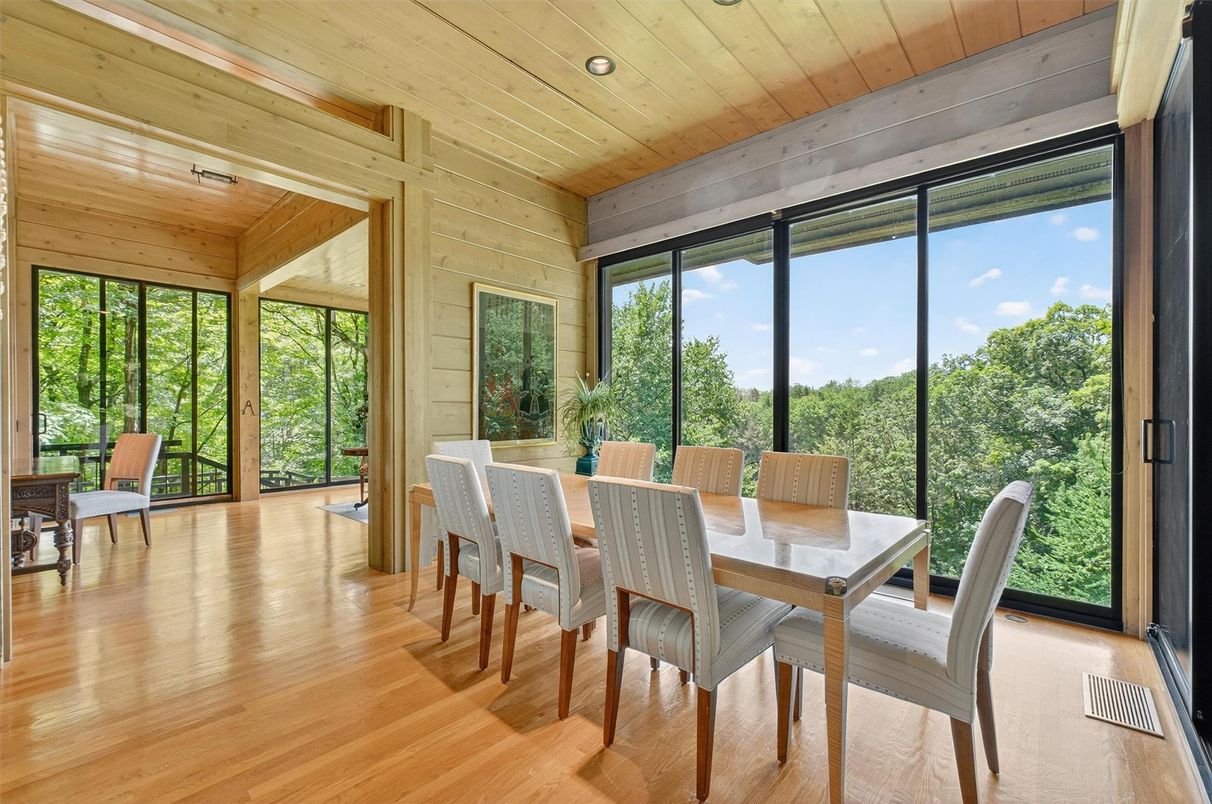 Dining room, Interior, Recessed Lighting, Wooden Ceilings, Wood Texture Flooring, Wooden Walls