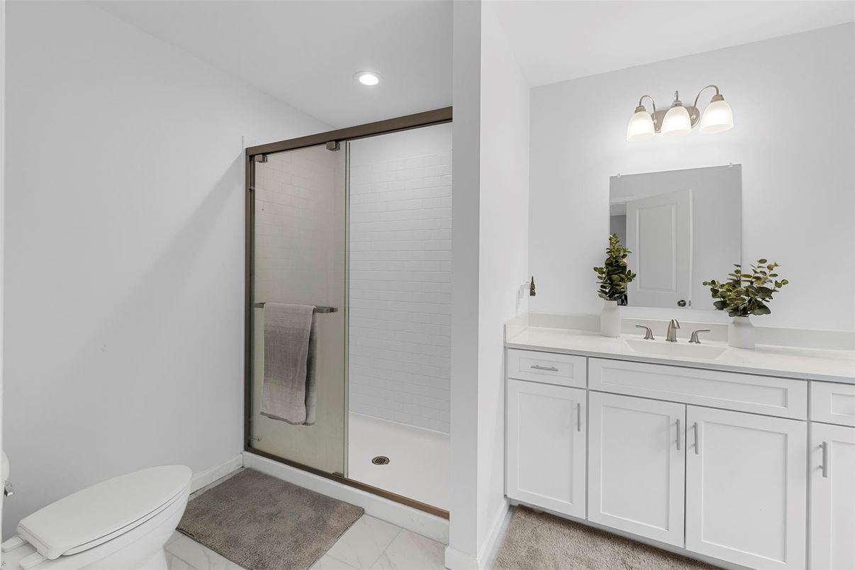 Bathroom, Glass Shower, Interior, Recessed Lighting