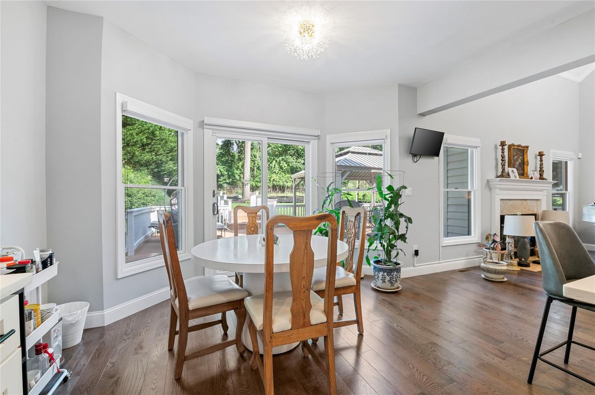Dining room, Fireplace, Interior, Wood Texture Flooring