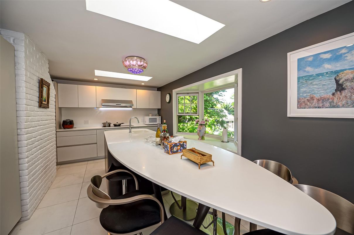 Interior, Kitchen, Recessed Lighting, Stainless Steel Appliances, Stone Walls