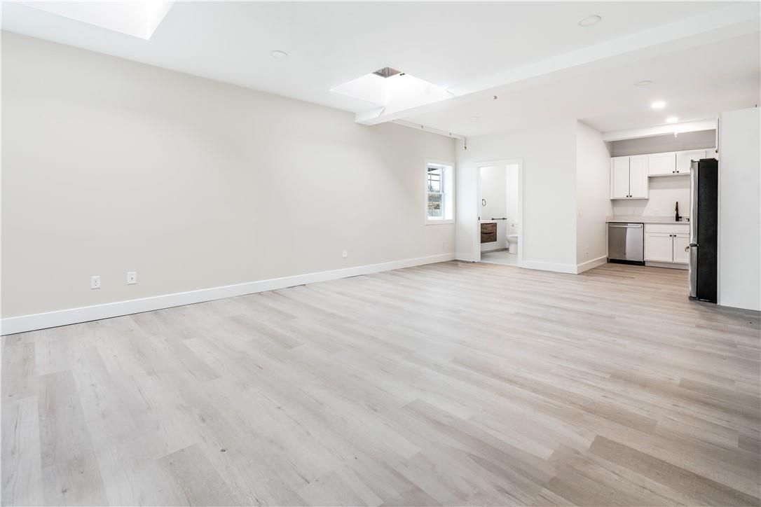 Empty room, Interior, Kitchen, Recessed Lighting, Wood Texture Flooring