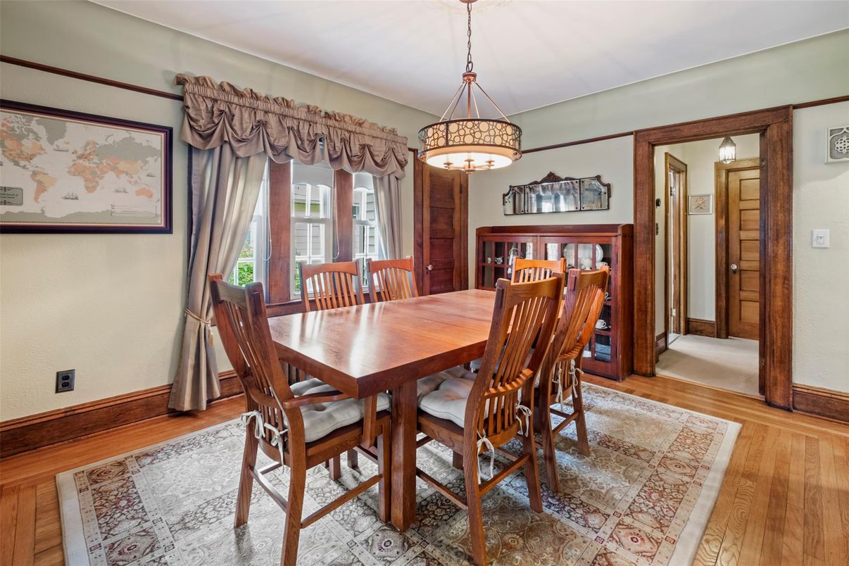 Dining room, Interior, Pendant Lights, Wood Texture Flooring