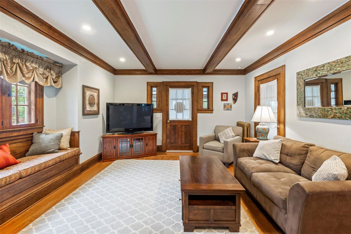 Interior, Living room, Recessed Lighting, Wooden Beams