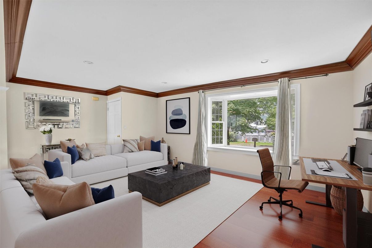 Home Office, Interior, Living room, Recessed Lighting, Wood Texture Flooring