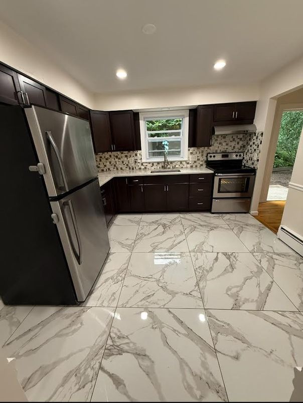 Interior, Kitchen, Marble, Recessed Lighting, Stainless Steel Appliances
