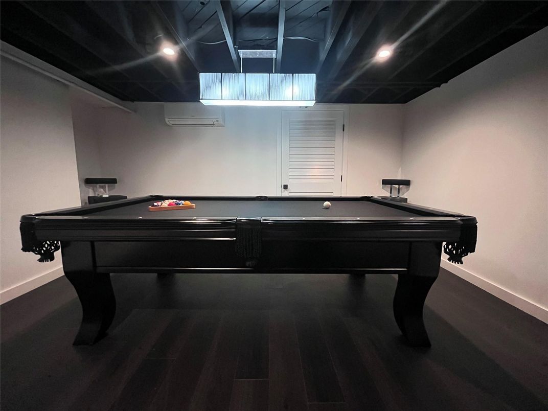 Billiard Table, Game Room, Interior, Recessed Lighting, Wood Texture Flooring