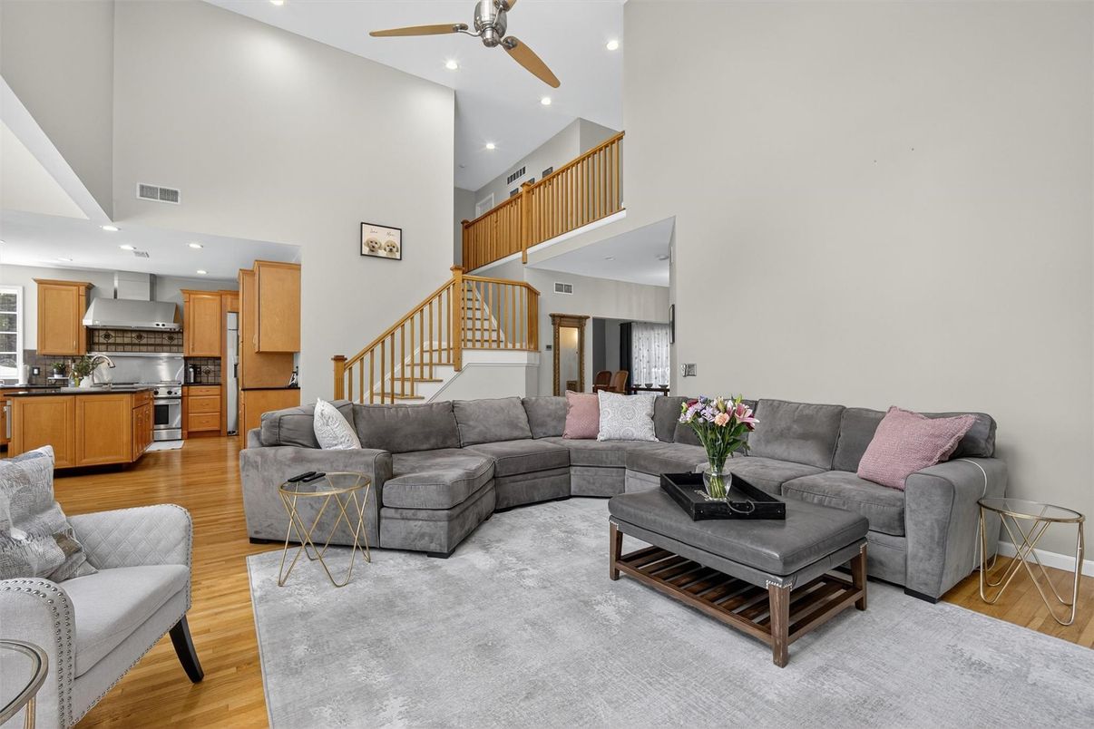 Interior, Kitchen, Living room, Recessed Lighting, Stainless Steel Appliances, Wood Texture Flooring