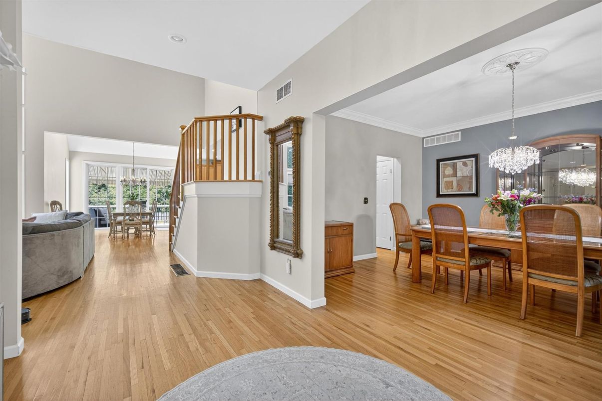 Chandelier, Dining room, Interior, Wood Texture Flooring