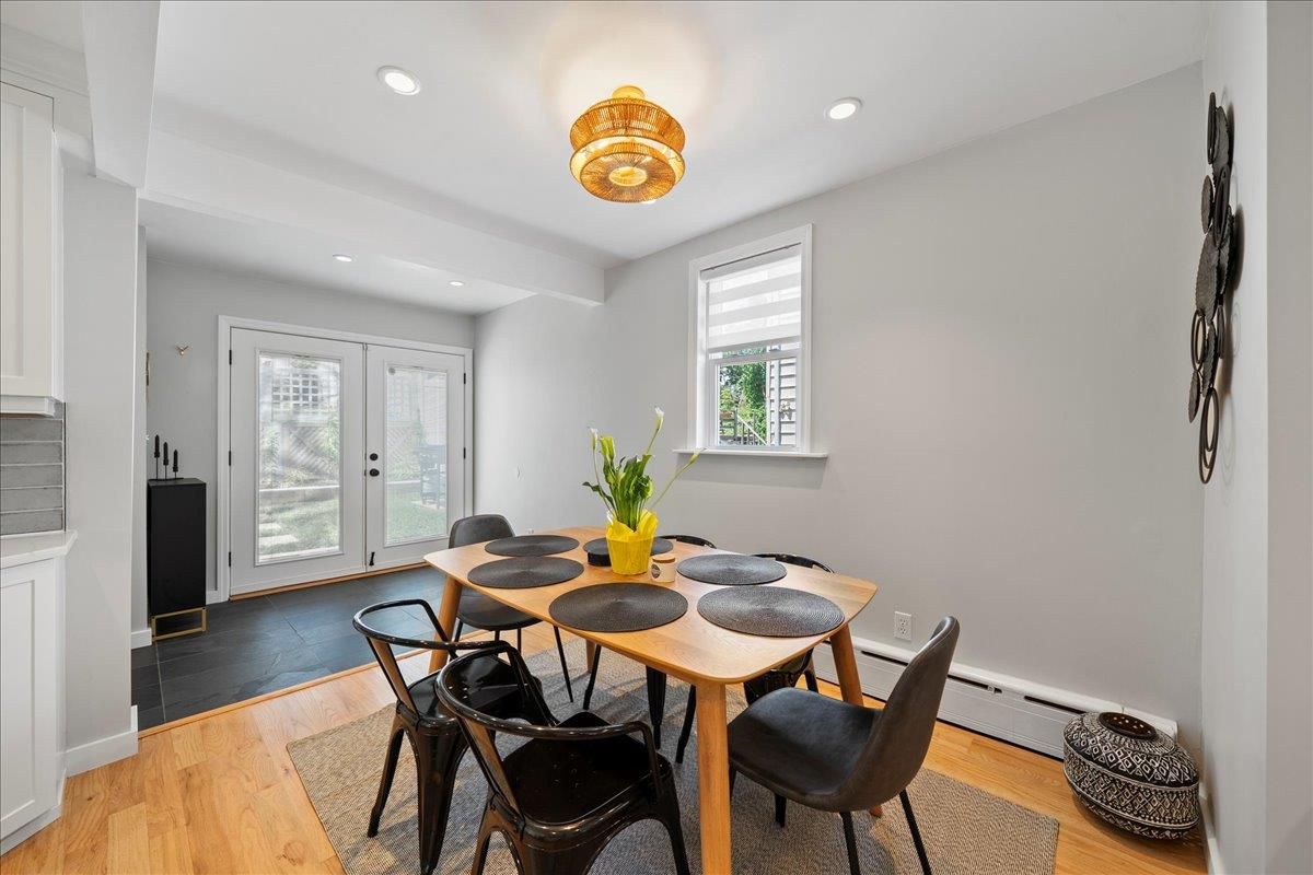 Dining room, Interior, Recessed Lighting, Wood Texture Flooring