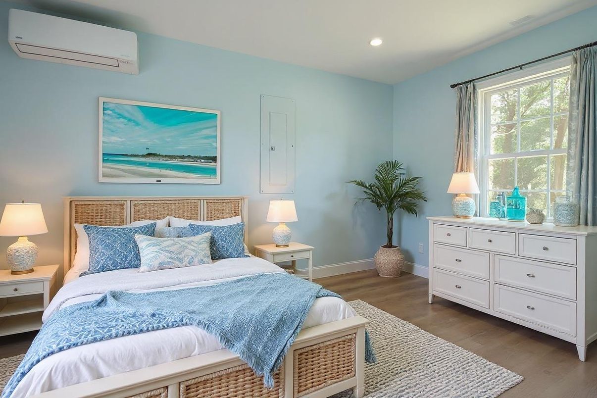 Bedroom, Interior, Recessed Lighting, Wood Texture Flooring