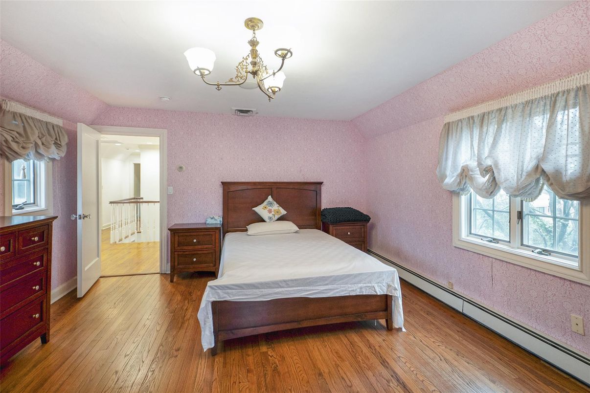 Bedroom, Chandelier, Interior, Wood Texture Flooring