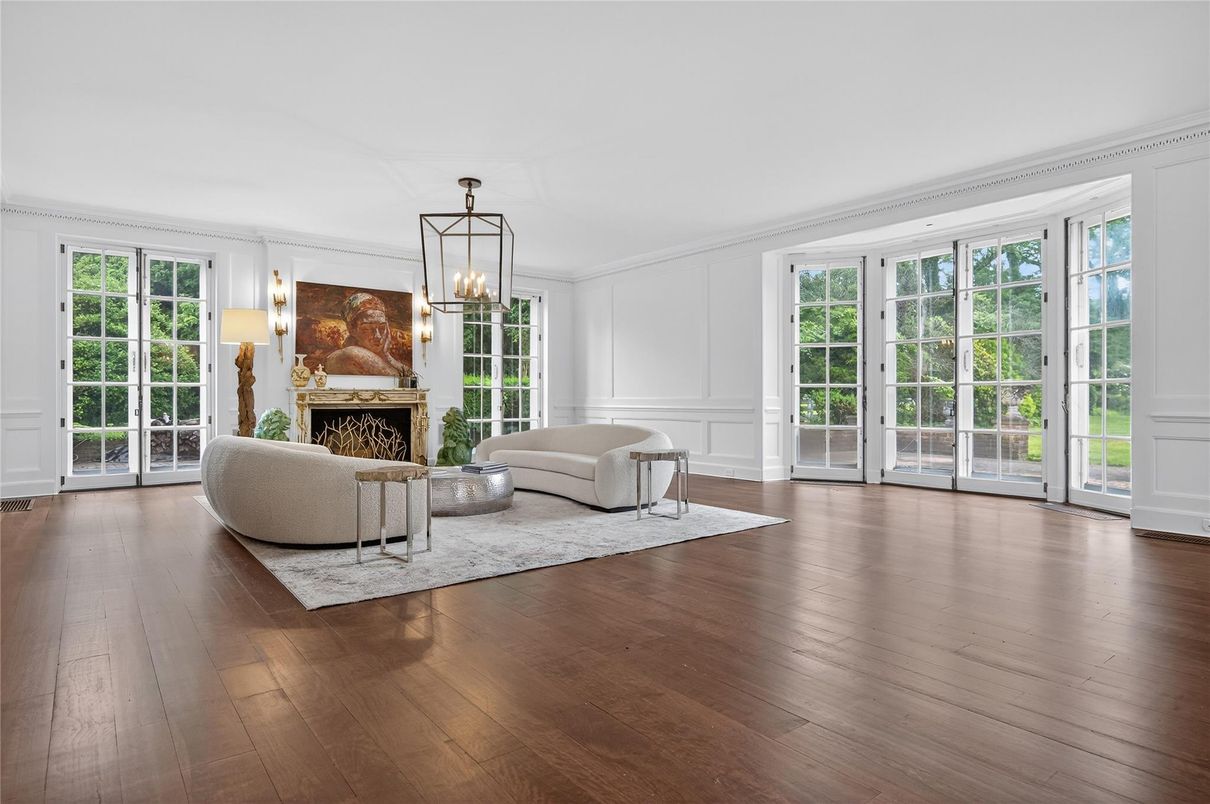 Fireplace, Interior, Living room, Pendant Lights, Wood Texture Flooring