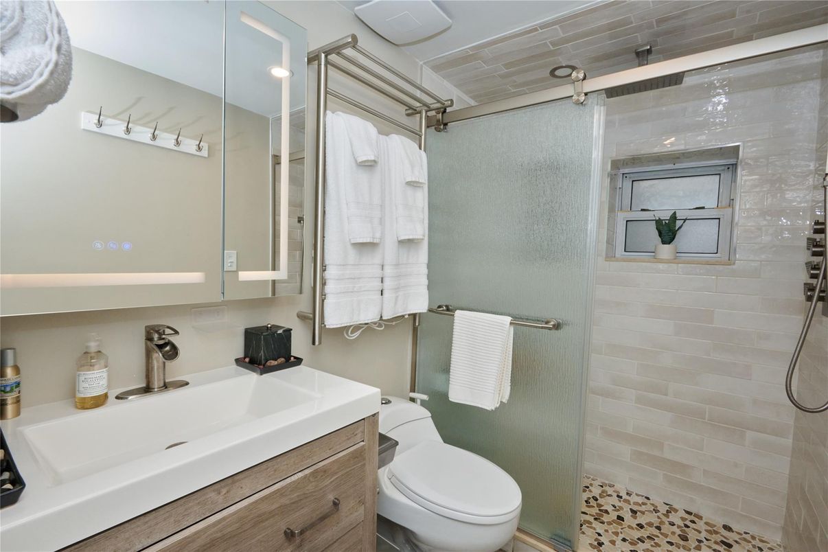 Bathroom, Glass Shower, Interior, Recessed Lighting