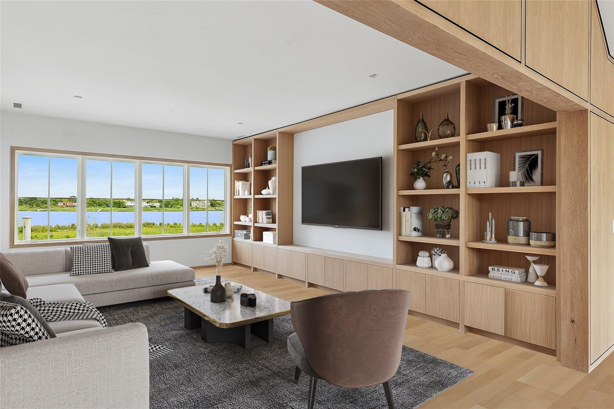 Interior, Living room, Recessed Lighting, Water, Wood Texture Flooring