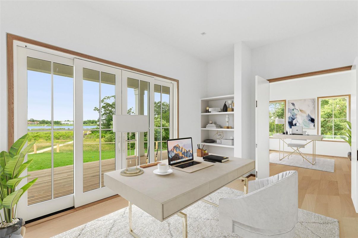 Home Office, Interior, Recessed Lighting, Wood Texture Flooring