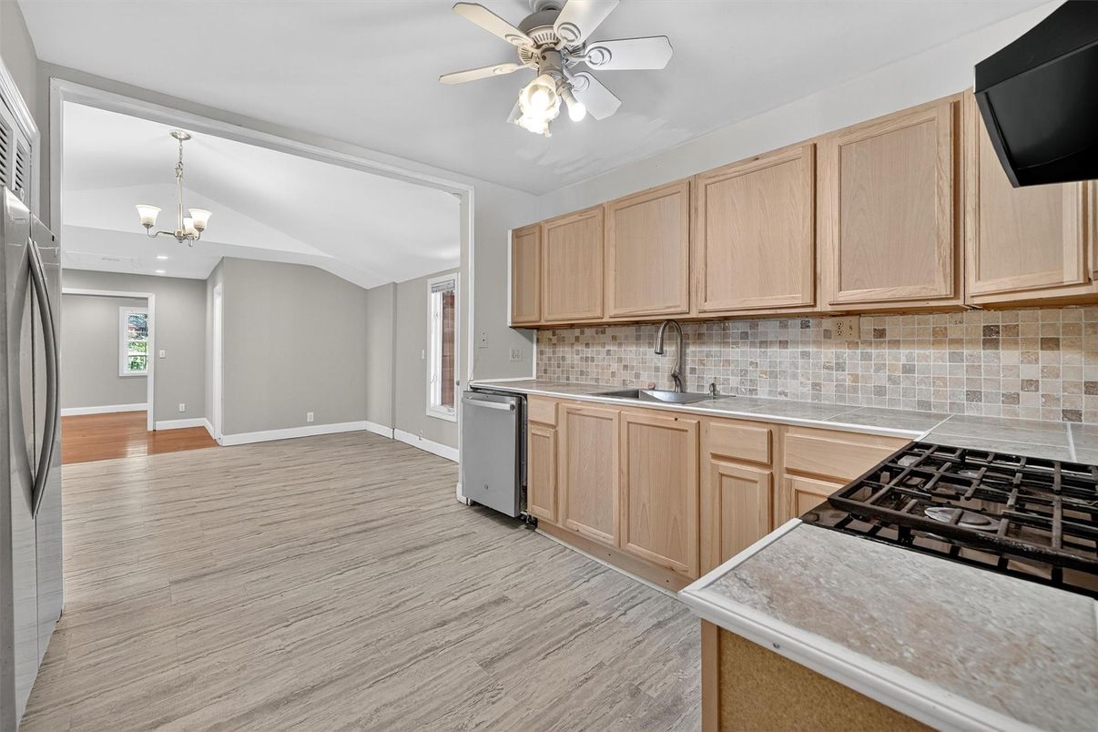 Chandelier, Interior, Kitchen, Recessed Lighting, Wood Texture Flooring